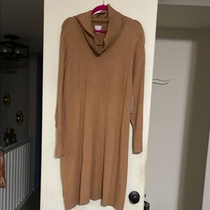 Tan Cowl Neck Sweater Dress